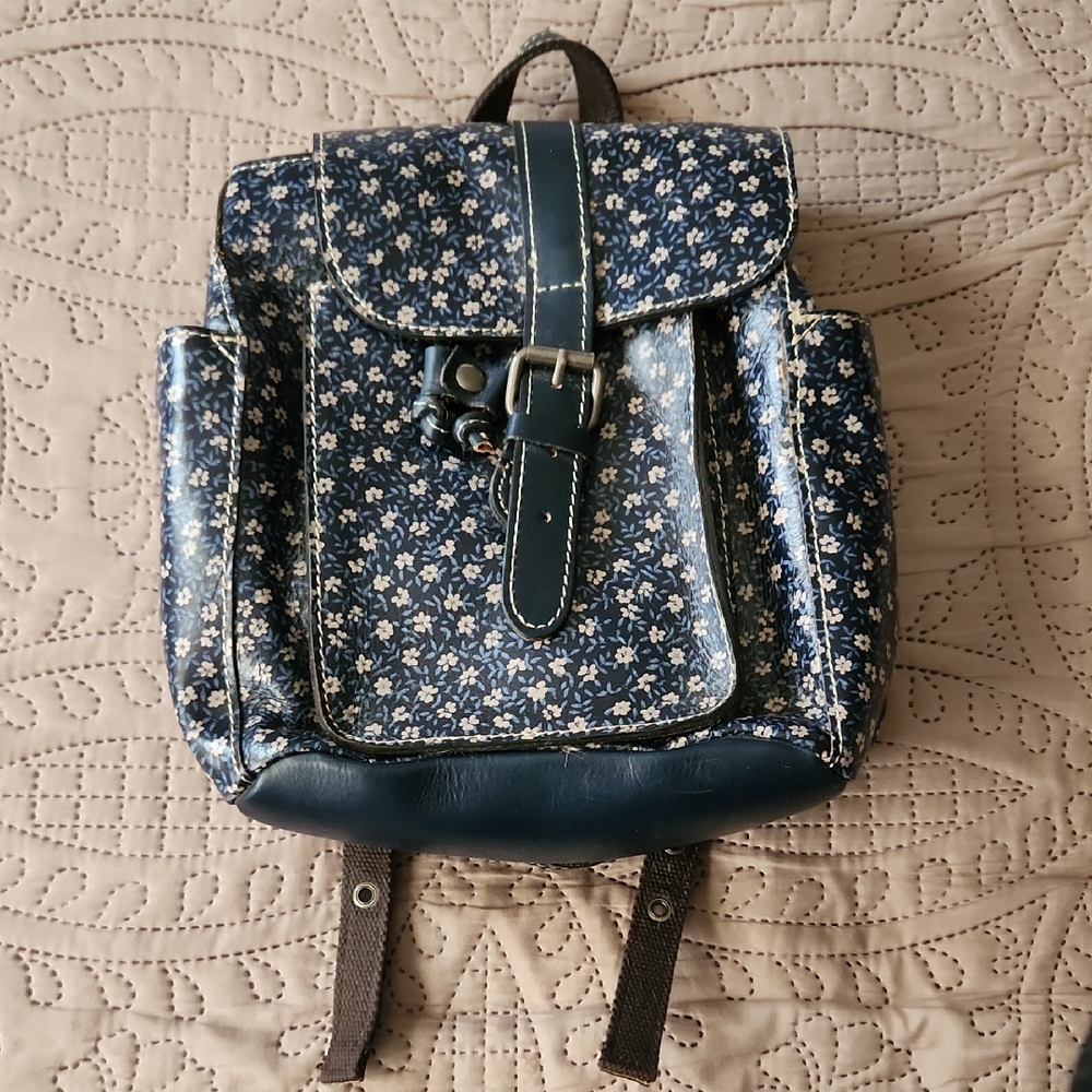 Patricia Nash Navy and Pale Pink Floral Backpack